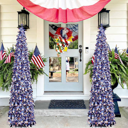 4th of July Patriotic Artificial Christmas Tree, 5 Ft Pop Up Collapsible Tinsel Christmas Tree Christmas Decorations for Home Fireplace Party Indoor Outdoor (American Flag)