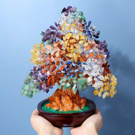 GEHECRST Natural 7 Chakra Gemstones Money Tree Reiki Healing Crystal Stones Bonsai Tree Home Office Feng Shui Decoration for Wealth, Good Luck, Crystal s for Mom Women Christmas