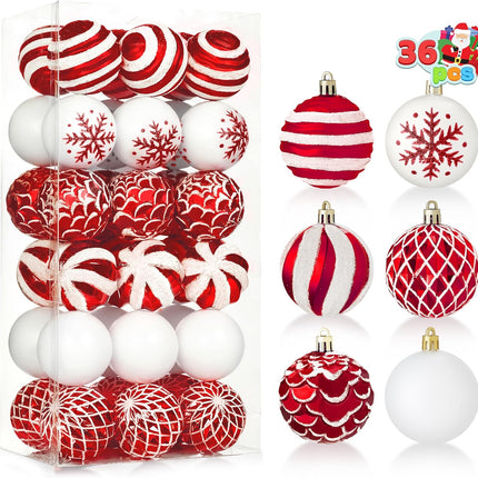 Joiedomi 36 Pcs Red and White Christmas Ball Ornaments Set, 2.36” Shatterproof Christmas Hanging Tree Decoration, Xmas Balls Ornaments for Tree Present Banister Wreath Garland Indoor Party Supplies