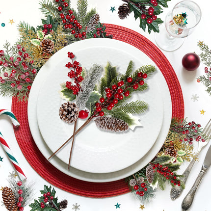 Sggvecsy 20 Pack 10 Kinds Artificial Christmas Picks Assorted Red Berry Picks Stem Faux Pine Picks Spray with Pinecones Holly Leaves for Floral Arrangement Wreath Winter Holiday Season Decor