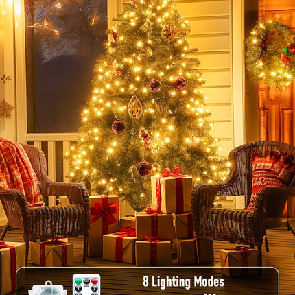 66Ft 200 LED Outdoor String Lights, Warm White Fairy Lights Battery Operated with Remote, Twinkle Lights for Bedroom Patio Party Christmas Decoration