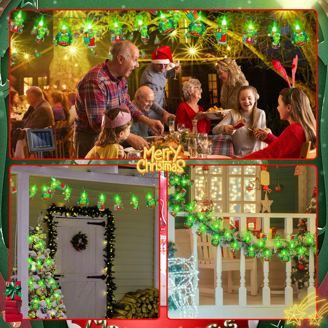 Solar Lights Outdoor Christmas Decorations 13.1 FT 20 LED Green Christmas String Lights, Solar Powered Christmas Lights Outdoor Christmas Decor Holiday Xmas Decorations for Outside Yard Home Decor