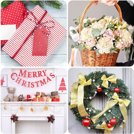 98 Feet Christmas Tree Beads Garland Decoration 2 Sizes Pearl Strands Chain Resin Pearls Beads Chains with ABS Plastic Line Christmas Tree Decorations for Home Mantle Fireplace Holiday Decor (White)