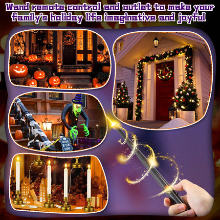 Enhon Wand Remote Control with 2 Extension Cord Remote Control, Wireless Electrical Smart Button Plug Switch Kit for Lighting Christmas Trees Holiday Lantern Xmas Lights Music Party Decorations