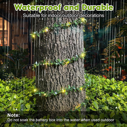 Battery Operated Vine String Lights, 33 Ft 100Led 8 Modes, Warm White Light with Green Vine, Suitable for Indoor and Outdoor, Wedding, Garden, Party, Fence,Room，Christmas, Home Decoration