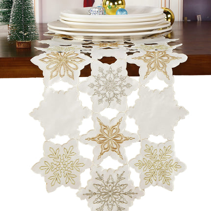 GRANDDECO Christmas Holiday Table Runner with Embroidered Elegant Snowflake Festive Winter Table Topper for Family Xmas Home Kitchen Dinner Party Table (Table Runner 13X54(33X137cm), White)