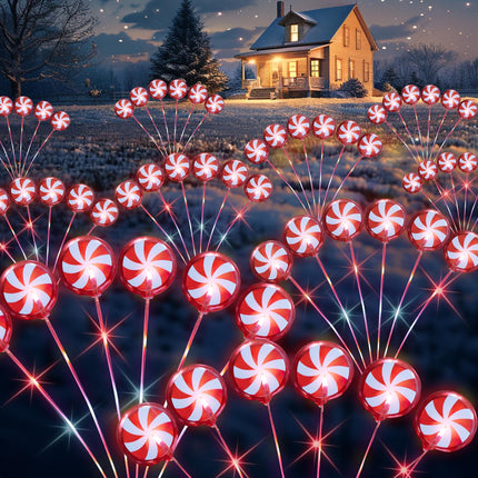 Dazzle Bright Christmas Decorations Outdoor, Solar Candy Pathway Lights, Xmas Waterproof Solar Firefly Lights for Garden Lawn Yard Decor (4 Pack)