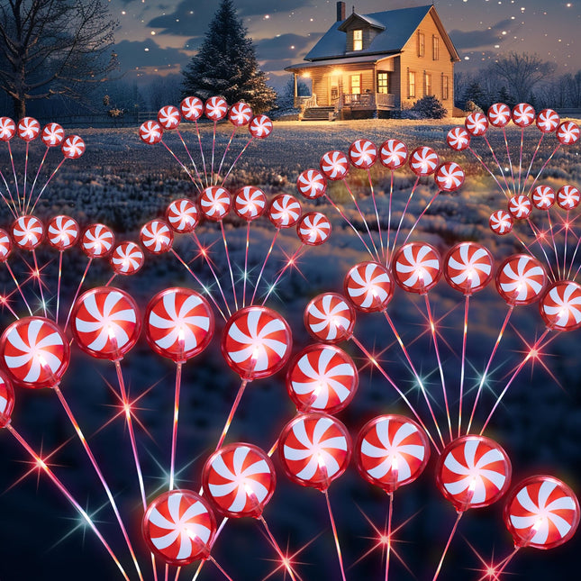 Dazzle Bright Christmas Decorations Outdoor, Solar Candy Pathway Lights, Xmas Waterproof Solar Firefly Lights for Garden Lawn Yard Decor (4 Pack)