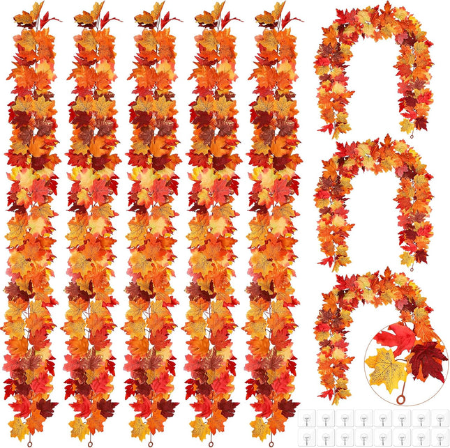 8 Pieces Fall Maple Leaves Garland 5.8ft/pc Artificial Fall Foliage Garland Autumn Hanging Vine Fall Garland Leaves Colorful Autumn Decor for Wedding Thanksgiving Dinner Party Decor