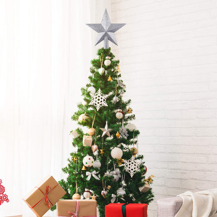 FEPITO Glitter Star Mini Christmas Tree Topper Shatter-Proof Small Christmas Tree Decoration Treetop for Holiday Ornament or Home Décor (Silver, 4.3 inches)