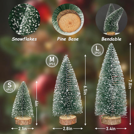 Mini Christmas Trees Christmas Decorations, 8Pcs Tiny Artificial Christmas Tree with Wooden Base, Bottle Brush Trees Christmas Table Decor for Christmas Decor Christmas Party Home
