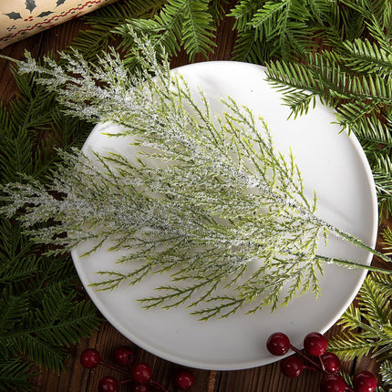 Alpurple 30 Pcs Christmas Snow Frosted Pine Branches- 13.5" Snowy Artificial Pine Needles Branches Twigs- Greenery Ceder Sprigs Pine Picks Stems for Christmas Wreath Home Garden Decoration