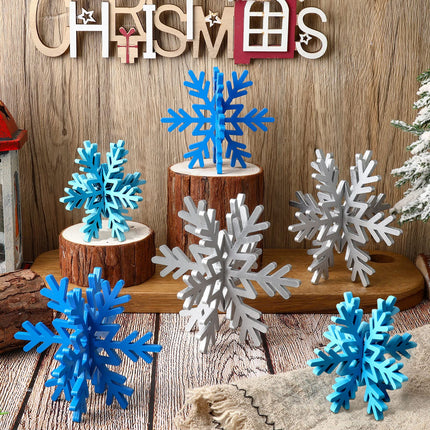 Bucherry 12 Pcs Christmas Wooden Snowflake Table Decor Winter Snowflake Signs 3D Snowflake Tabletop Decorations Snowflake Centerpiece for Home Xmas Party Supplies(Silver)