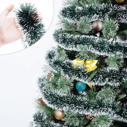 33FT Green Tinsel Christmas Garland Metallic Twist Shiny Garland for Christmas Tree Decorations, Xmas Holiday Hanging Garland for Home Indoor Outdoor Party Supplies Decor (Green, White)