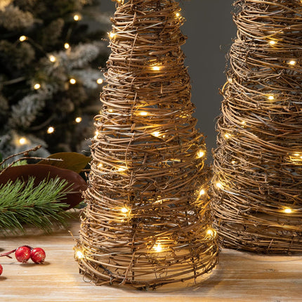 Glitzhome Set of 2 Lighted Christmas Rattan Table Tree Decorative Rattan Table Tree Table Centerpiece for Christmas Party Festival Home Decor Xmas Decorations