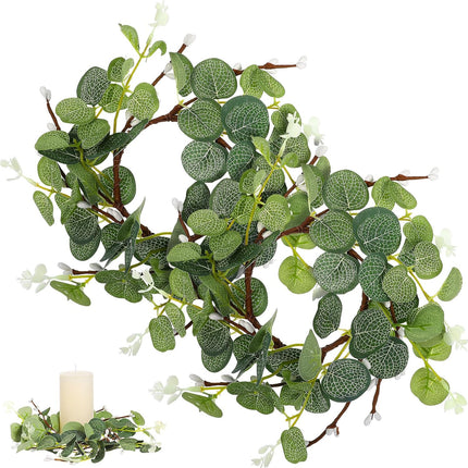 DOITOOL Candle Wreaths Rings 6 Inch - 2PCS Christmas Candle Rings - Greenery Wreath Candle Rings Wreaths for Christmas Centerpiece Table Decorations Farmhouse Wedding Party Home Decor