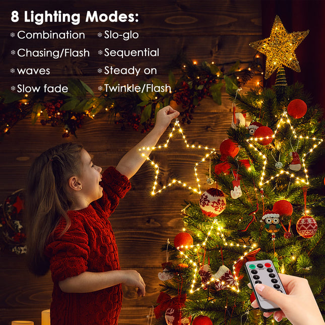 MAOYUE Window Lights 3 Pack Christmas Window Star Lights with Timer Battery Operated Christmas Decorations 8 Lighting Modes with 3 Remote Controls for Outdoor, Indoor, Porch, Party, Warm White