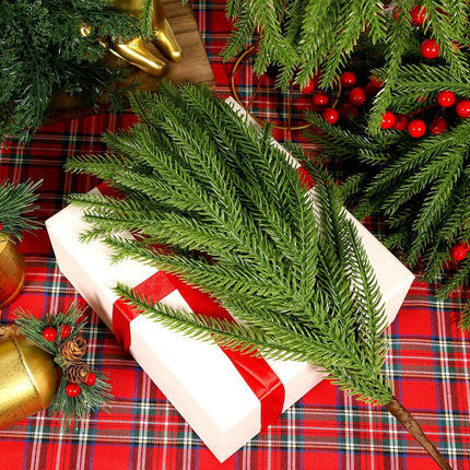 8PCS 18.5 inches Christmas Norfolk Pine Branches, Artificial Norfolk Pine Branches Faux Greenery Pine Stem, Norfolk Pine Picks for Garland Wreath Xmas and Home Garden Decor