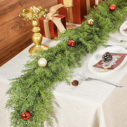 6FT Artificial Christmas Garland, Realistic Greenery Cypress Pine Garland for Mantle Table Railing Fireplace Indoor Outdoor Christmas Decoration