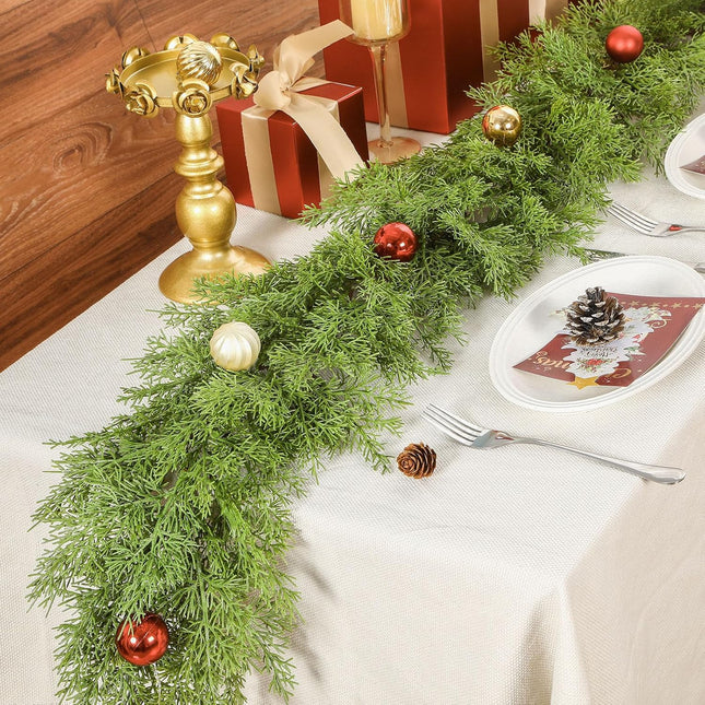 6FT Artificial Christmas Garland, Realistic Greenery Cypress Pine Garland for Mantle Table Railing Fireplace Indoor Outdoor Christmas Decoration