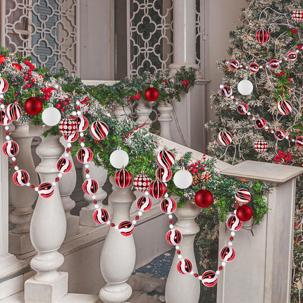 Liliful 30 Pcs 2.4 Inch Christmas Ball Ornaments and 79'' Glitter Candy Ball Garland Christmas Tree Hanging Decorations for Xmas Tree Indoor Outdoor Party Holiday Decoration Red and White