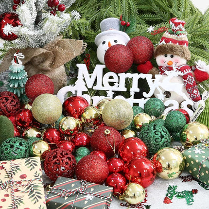 100 Pcs Christmas Ball Ornament Set, Red Green and Gold Shatterproof Christmas Decorations Set Hanging Plastic Xmas Balls for Home, Holiday, Wedding, Xmas Hanging Decortions