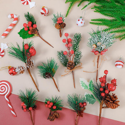 50Pack Christmas Picks Artificial Assorted Red Berry Stems Christmas Tree Picks and Faux Sprays Pine Picks with Evergreen Holly Sprigs for Winter Crafts Wreath Supplies Christmas Tree Decoration