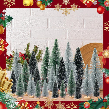 30pcs Mini Christmas Trees for Christmas Decorations, Artificial Christmas Tree Small with Snowflakes Bottle Brush Trees for Christmas Decor Party Home Table Top Winter Crafts Decorations