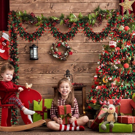 WILLBOND Christmas Tinsel Garland Xmas Metallic Tinsel Twist Garland Glitter Christmas Tree Hanging Wreath Decor for Staircase Railing Banister Indoor Outdoor Ornament (Red and Green, 157.5ft)