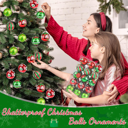 Christmas Ornaments Balls - 30 Pcs 2.4 Inch Shatterproof Plastic Christmas Balls Sets, Red & Green Small Christmas Tree Balls Hanging Ornaments for Holiday Wreath Party Christmas Tree Decor (A)