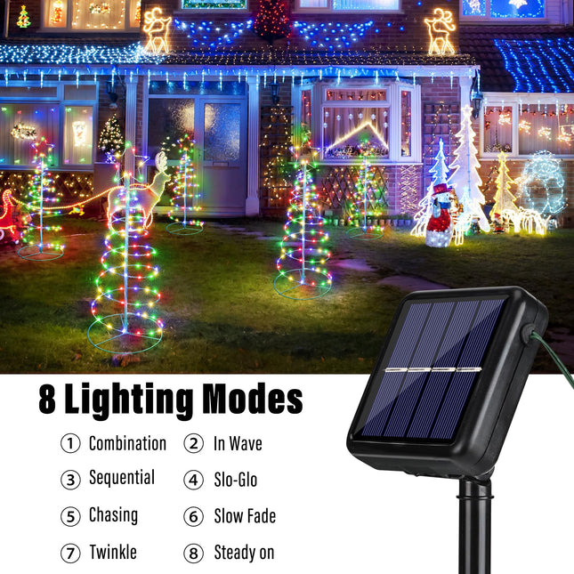 Lomotech Christmas Decorations Outdoor - 100 LED 2.5Ft Solar Spiral Christmas Trees Lights with 6" Star Top, 8 Modes Waterproof for Outdoor Christmas Decorations (2 Pack, Multicolor)