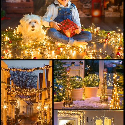 Brightown Christmas Tree Lights Battery Operated Outdoor, 10Ft 120 LED Christmas Cluster Lights Firecracker String Lights Waterproof Twinkle Lights for Indoor Wreath Xmas Tree Christmas Decorations