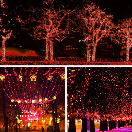 Solar Powered String Lights Outdoor, 2 Pack Total 200 LED 66FT Solar Powered Decorative Fairy Lights 8 Modes for Halloween, Garden, Patio, Party, Yard, Christmas(Red)