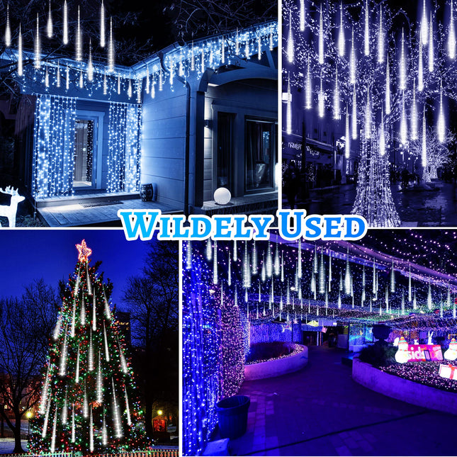 KNO Meteor Shower Lights 15 inch 24 Tubes 672 LED Christmas String Lights Plug in Outdoor Waterproof Falling Rain Lights for Wedding Party Garden Holiday Tree Decorations (Cool White)