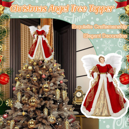 Liliful Christmas Tree Topper Angel Treetop 18 Inch Standing Red Angel Xmas Trees Wings Topper Figurine for Home Holiday Decorations Winter Ornament