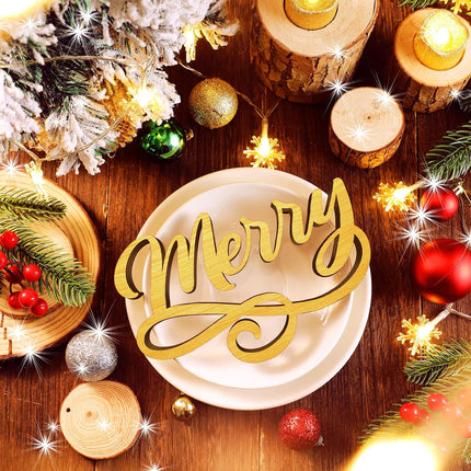 12 Pieces Christmas Wood Signs Christmas Joy Believe Peace Merry Love Noel Wood Cutout, Christmas Plate Ornament, Christmas Wreath Sign Garland Ornament, Christmas Tree Decor (Gold)