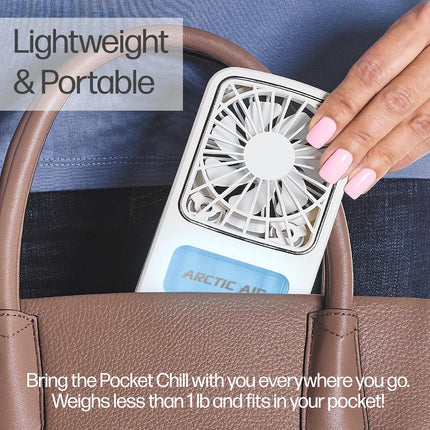 Arctic Air Portable Fan, Pocket Chill Handheld Mini Fan, Rechargeable Personal Air Cooler With HydroChill Technology, 3 Speeds Bu