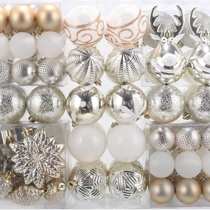 100-Pack Various Shatterproof Christmas Balls, Christmas Decorative Ball Ornaments for Xmas Tree- Champagne Gold