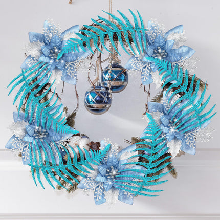 Christmas Glitter Leaves Artificial Tropical Leaf Christmas Tree Sprays Glitter Leaf Garland Flashing Christmas Picks DIY Bouquet Stem Floral Branches for Wedding Xmas Wreath (Peacock Blue,48 Pcs)