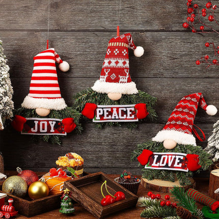 3 Pieces Christmas Wreath for Front Door Artificial Pine Spruce Hanging Gnome Wreath Christmas Peace Love Joy Wreath for Door Window Wall Decorations Farmhouse Christmas Home Decor