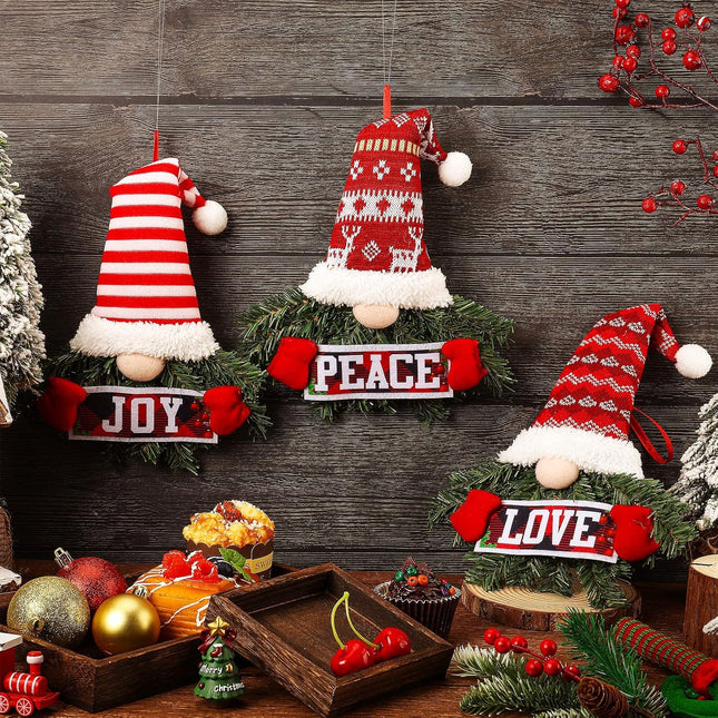 3 Pieces Christmas Wreath for Front Door Artificial Pine Spruce Hanging Gnome Wreath Christmas Peace Love Joy Wreath for Door Window Wall Decorations Farmhouse Christmas Home Decor