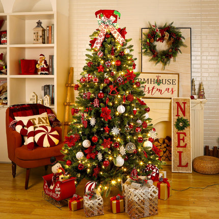 Christmas Tree Topper Hat Lighted,Large Red Velvet Hat with Elf Legs and Lengthened Bowknot, Small Bells and Light Strings,Christmas Tree and Tabletop Decorations for Holiday Home Decor
