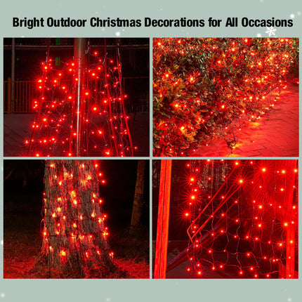 Led Red Christmas Net Lights Outdoor Christmas Bushes Lights 120Led 6ftx5ft, Connectable Outdoor Indoor Christmas Mesh Net Lighting for Holiday, Garden, Shrubs, Trees, Bushes Decorations