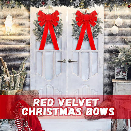 Riceshoot 12 Pcs Red Christmas Bows Outdoor Decorations, 12" x 24" Large Christmas Tree Topper Bow, Velvet Wreath Bow with Glitter Gold Edge for Xmas Home Front Door Decor