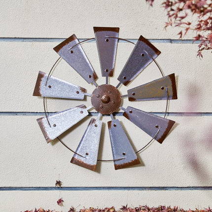 Glitzhome 22" Farmhouse Galvanized Windmill Wall Sculpture Home Decor Rustic Metal Rustic Wall Art Decoration, Silver