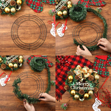 12 Pieces Metal Wreath Frame Dark Green Wire Round Wreath Rings Wire Wreath Frame for Christmas Year Party Home Decor DIY Crafts Supplies (12 Inch)
