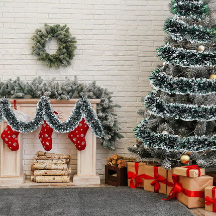 Poen 100 ft Christmas Tinsel Garland Xmas Tree Garland Decorations Metallic Tinsel Glitter Twist Garland for Indoor Outdoor Wedding Carnival Holiday Party Supplies(Dark Green, Black)