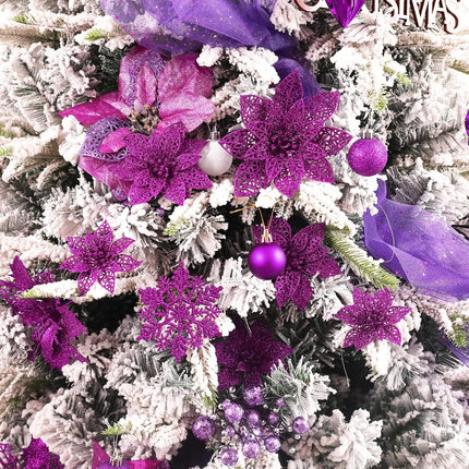 Wironlst 24 Pieces Glitter Poinsettia Flowers Christmas Tree Ornaments, Glitzy Poinsettia Bushes Christmas Decorations for Xmas/Holiday/Seasonal/Wedding (Purple)