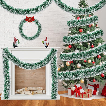 50FT Christmas Decorations Tinsel Garland Green Tinsel Garland Christmas Tinsel Garlands Tinsel Twist Garland for Indoor for Xmas Tree Holiday Disco Party Christmas Decor