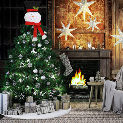 Christmas Snowman Tree Topper and Christmas Tree Plush Skirt 36 Inches Faux Fur White Tree Skirt Snowman Treetop Decor Snowman Hat for Christmas Holiday Winter Party Supplies Decoration